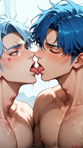 Blue-haired Muscle Orgy in a Snowy Cave! Gay XXX Porn!