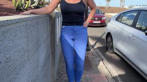 Girl Wets Her Jeans on the Street