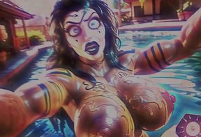 Hot Sex Witch Jessica and Leo in Pool,curvy Woman with Big Tits, Big Dick,cumshot, Cuckold, Bukkak