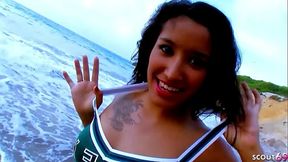 Tiny Brown Latina Girl Dolce Elekta Seduce to Rough Anal Sex on Beach