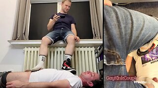 White slave foot trampling cbt and footjob