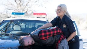 Crazy outdoor sex with a big-breasted blonde policewoman