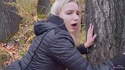 Autumn Outdoor Blowjob & Fuck – Pantyhose No Panties, Cum in Mouth Swallow