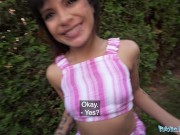 Public Agent Cute South American brunette having sex in somebodys backyard