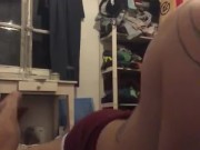 Rubbing and masturbate my cock and young naked body tattooed against the bed @circus