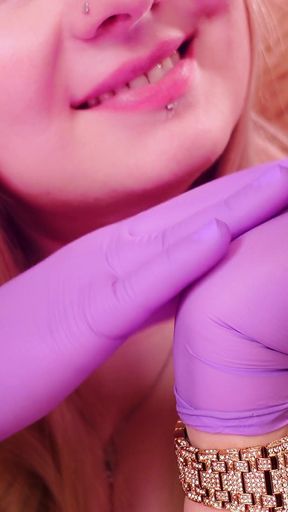 Asmr: Purple Nurse Gloves and Gold Glitter Watch. Arya Grander