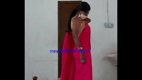 Indian sexy crossdresser Lara D'_Souza in pink saree