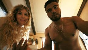 ”Big boobs bi STEPMOM convinces buxxom Girlfriend for threeway with huge black dick stud”