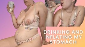 inflating my stomach drinking a lot of water burping and with Hiccups and urine at the end