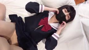 Uncensored, 18-year-old Japanese black-haired beauty. Slender amateur blowjob and shaved