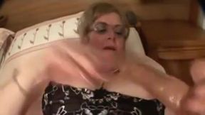 Big Nippled Granny in Stockings Strips and Toys