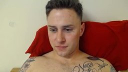 American Tattoed Hunk Cumshot at Bed Show, Good Shotter and Load