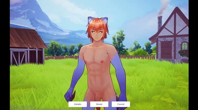 Anthropomorphic anime girls in a fantasy field engage in playful intimacy