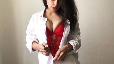 Russian nurse sucking dick in lingerie with big boobs