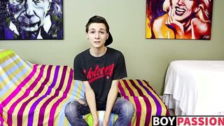 New cute and horny twink Trey Bentley interview and jack off