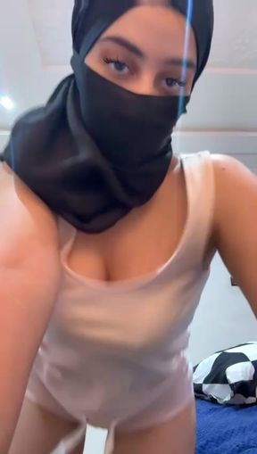 Arab Hijab Slut Rubs Her Big Tits Alone Naughty Muslim Girl Shows Off Her Perfect Boobs Solo