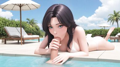 AI Generated - Gorgeous Purple Eyes Waifu POV Sloppy Suck Huge Shiny Boobs Villa