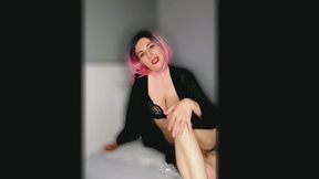 Lady Angela wearing lace lingerie talking about hot sex with her lover with femdom pov