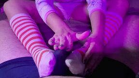 Footjob with Socks on, Ending with a Handjob Over Underwear