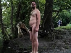 Skinny-dip in public, getting caught naked, cum outdoors