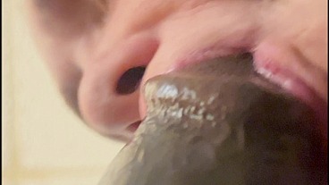 Teasing his lucky black cock