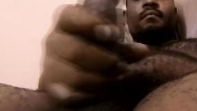 ”Mature black amateur strokes his monster cock solo & cums”