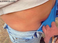 Kinky amateur fist fucked outdoors in a public par