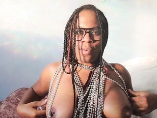 Nerdy Angel spanks her own bouncy titties
