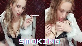 Hard nipples smoking and spitting on my tits