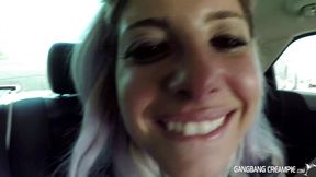 Blonde MILF sucks and fucks guy in car