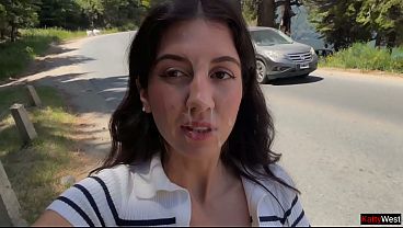 Amateur brunette babe gets fucked in the bushes for a public Cumwalk