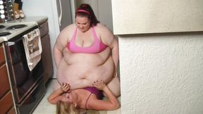 Skinny Roommate Squashed By SSBBW On The Kitchen Floor (Whitney Morgan & Tiffany Cushinberry) *WMV*