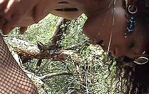 Walking in the forest with a leggy shemale