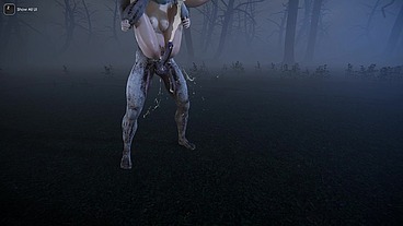 A monster with a huge dick fucks a blonde's throat in the forest and covers her body with sperm. VR