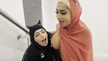 Horny desi's from hell halloween threesome