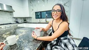 Depressed stepbrother gets his cock sucked and fucks his nerdy stepsister until he fills her pussy