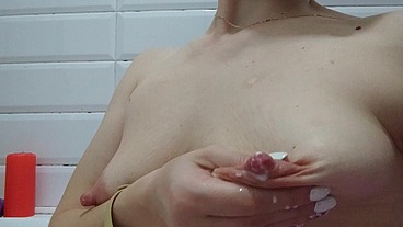 Selfie of my Milky tits and big muscles flexing. Short videos compilation