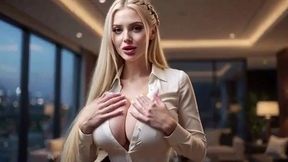 busty blonde bombshell in heels teases perfect breasts & juicy ass - passionate sex & cum on face ai generated