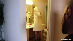 Blonde babe milks big dick with anger