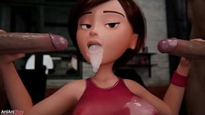 Dirty depraved deviant Helen Parr gets her filthy face ravaged by a throbbing cock&#x1F346;'s sloppy jizz.