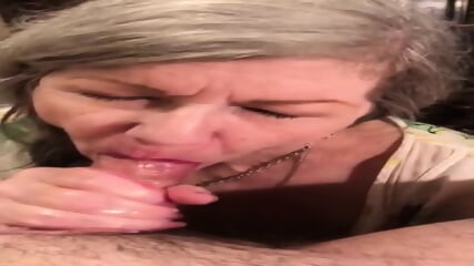 POV CUM Swallow at 9.44 granny BLOWJOB FINISH cumshot mature