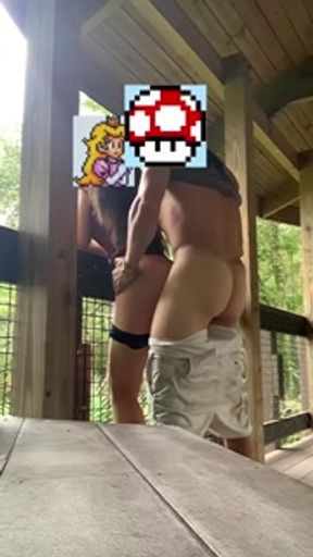 Princess peach takes a mushroom in the forest