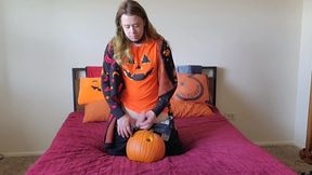 Transgirl Savagely Fucks Jack O Lantern Gushing Cum Explosion