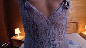Nipple clamps and big pussy vibrator - beautiful babe has rough orgasm