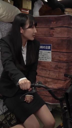 Playing a prank on the bicycle saddle of a beautiful, big-buttocked office   Clip 1