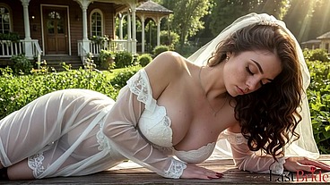 Perfect frame destruction: I made this unfaithful bride stain her white wedding dress, roughly slamming my huge cock [AI]