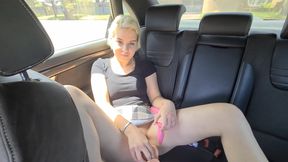 Hot Blonde Playing with Her Pussy in the Back Seat of a Car