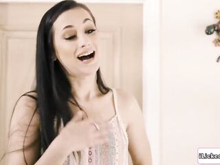 Brunette hair teen Danni Rivers is hooking up with her stepdads girlfriend Georgia Jones.As her future stepmom,Georgia goes down licking her bald snatch.