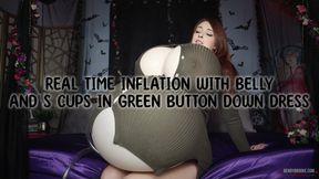 Real Time Inflation With Belly and S Cups in Green Button Down Dress