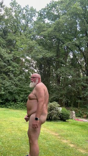 Ralf, the fat, deviant perverted gay bastard, jerks off naked in public in a cemetery and squirts.